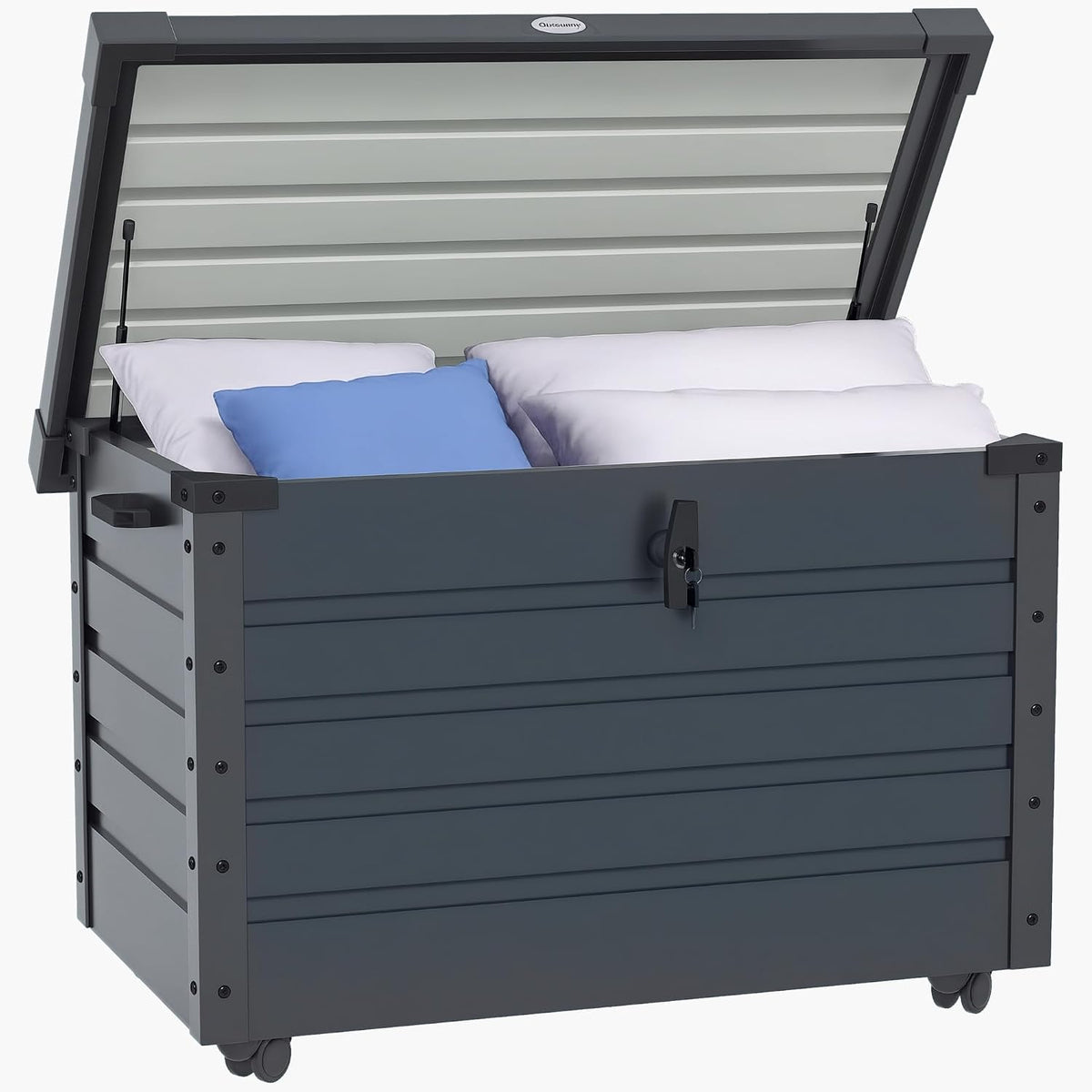 Outsunny Gartenbox Metall 295 Liter Wasserdicht Abschließbar Auflagenbox mit Griffen und Rollen Gartentruhe Outdoor wetterfest Aufbewahrungsbox