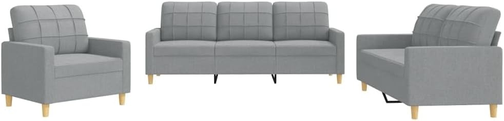 vidaXL 3-TLG. Sofagarnitur mit Kissen Hellgrau Stoff