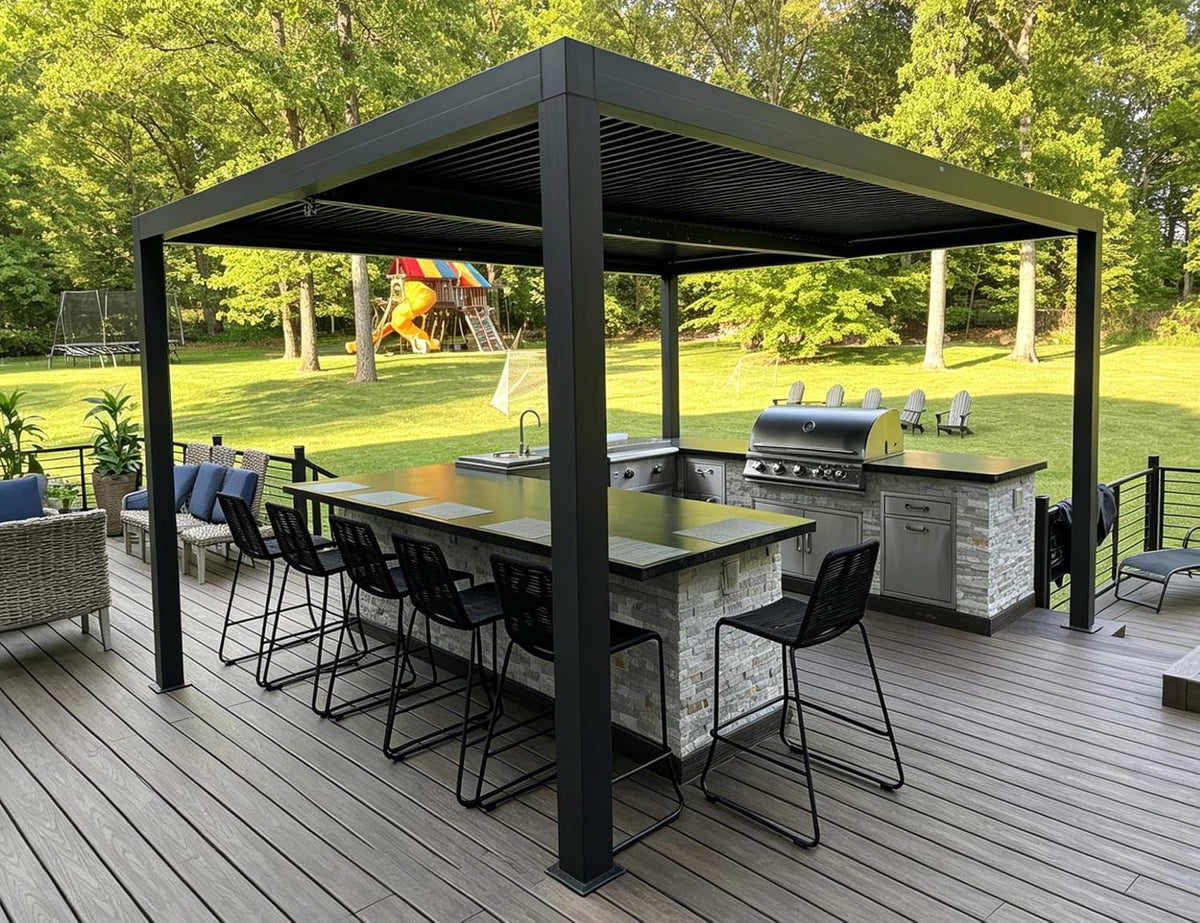 PURPLE LEAF Pergola 3.33 x 4.5 m Alu Lamellendach Entwässerungssystem, Grau