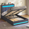 AOGLLATI Hydraulisch Stauraumbett 90×200cm, Ohne Matratze, Polsterbett Doppelbett mit LED und USB-Ladefunktion, Linen, Dunkelgrau