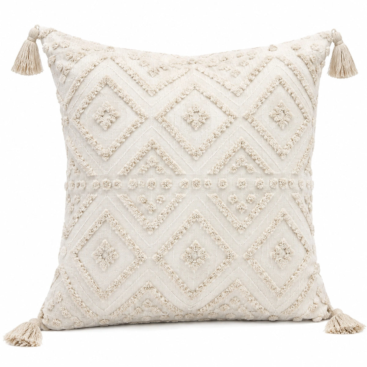 Dekokissen 45 x 45 cm Creme Textil mit Quasten im Boho-Stil
