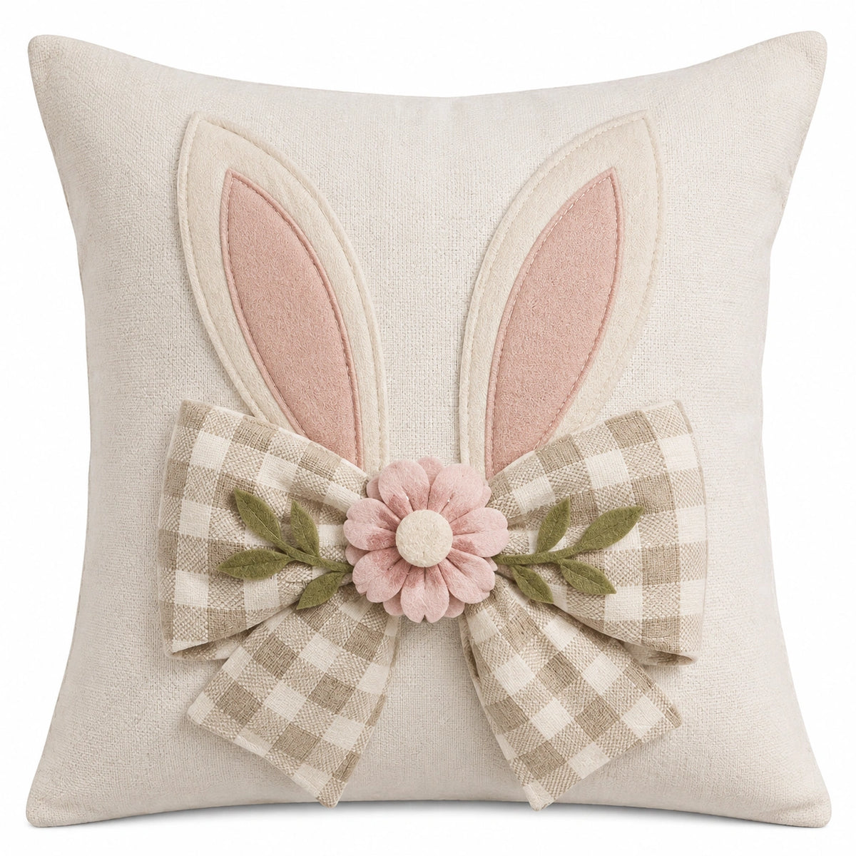 Dekokissen 45 x 45 cm aus Textil in Creme Rosa mit Hasenohren und Schleife
