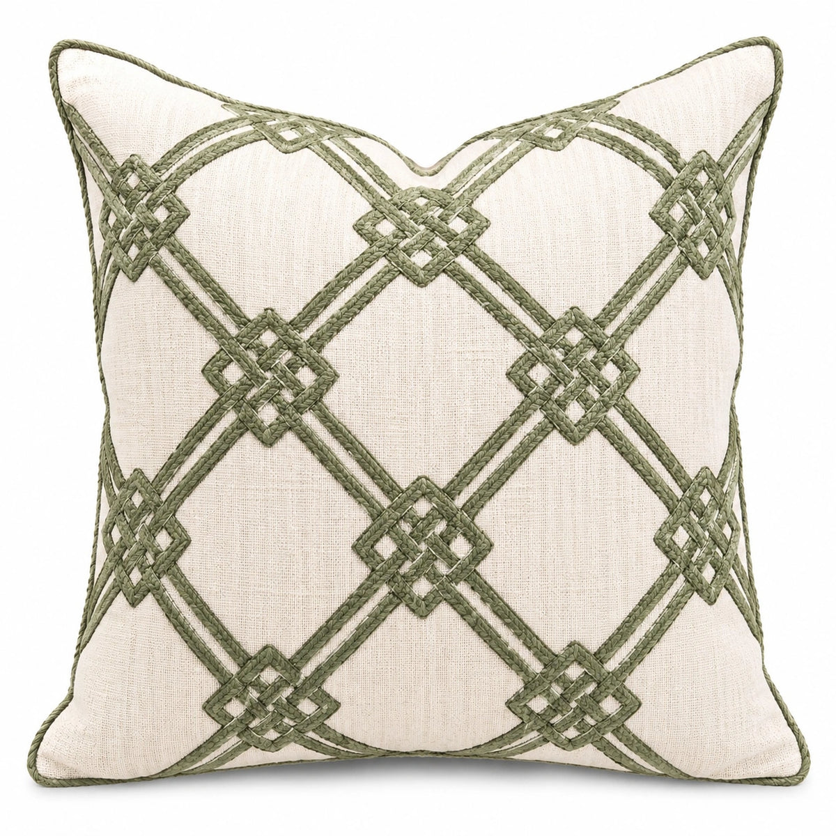 Zierkissen 45 x 45 cm in Beige und Grün mit gewebtem Rautenmuster