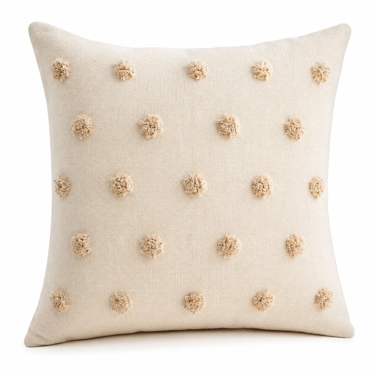 Dekokissen 45 x 45 cm Creme Textil mit Pompons im Boho-Stil