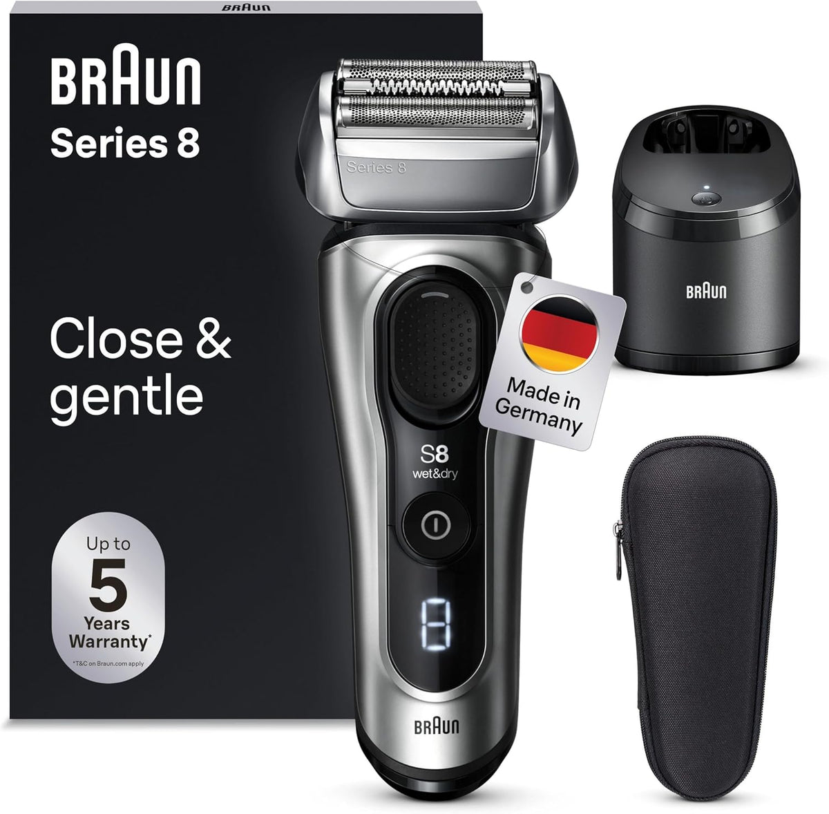 Braun Series 8 Rasierer Herren mit 4+1 Scherkopf, 8567cc, Elektrorasierer, Präzisions-Langhaarschneider, Reinigungsstation, 60 Min Laufzeit, Wet & Dry