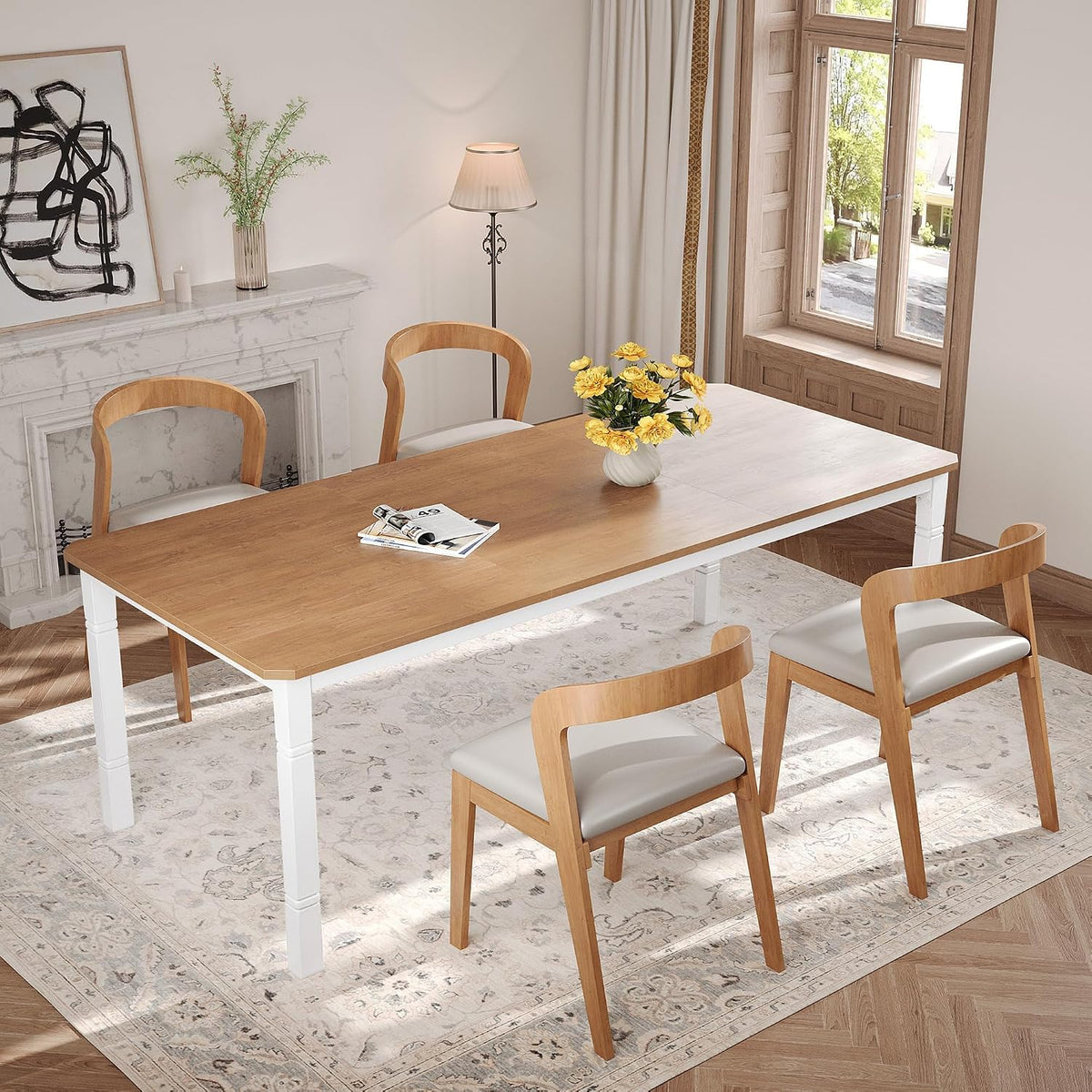 Großer Esstisch 150 x 90 x 75cm, Moderner Rechteckiger Küchentisch aus Holz mit Robustem Metallgestell, Einfacher Aufbau für Esszimmer, Küche