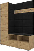 RAVIO Flurgarderobe 150 cm Ink. Schuhschrank mit Sitzbank, Garderobe Set mit Garderobenpaneel, Wandpolster & Push to Open Türen