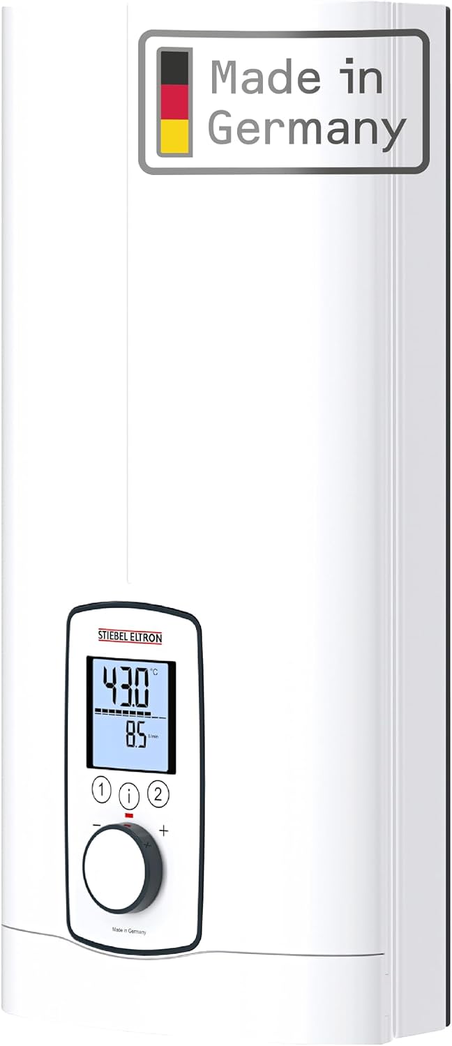 STIEBEL ELTRON Vollelektronischer Durchlauferhitzer DHE 18/21/24 kW, immer gradgenaue Wunschtemperatur, ECO-Modus, Multifunktionsdisplay, 202656
