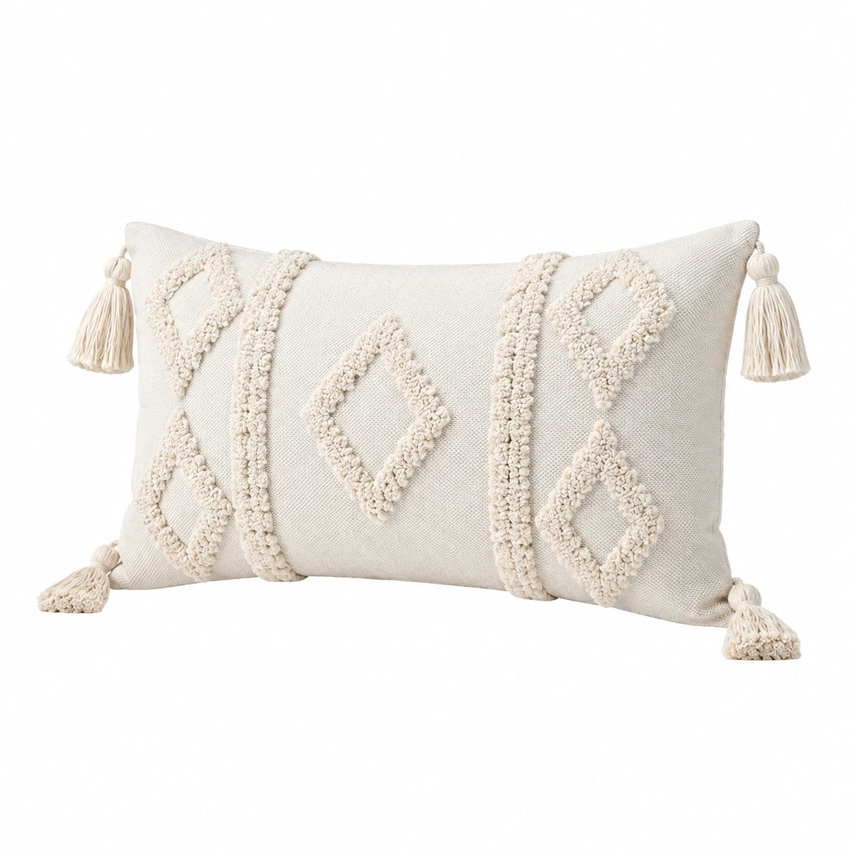 Dekokissen 50 x 30 cm Textil Creme für Wohnraum mit Quasten