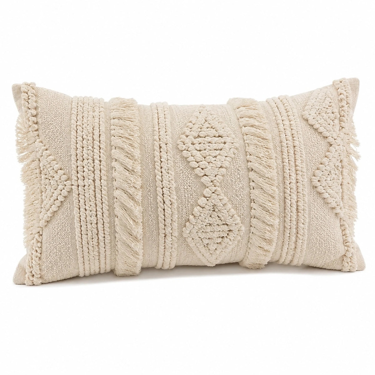 Dekokissen 50 cm x 30 cm Baumwolle Creme Boho Stil