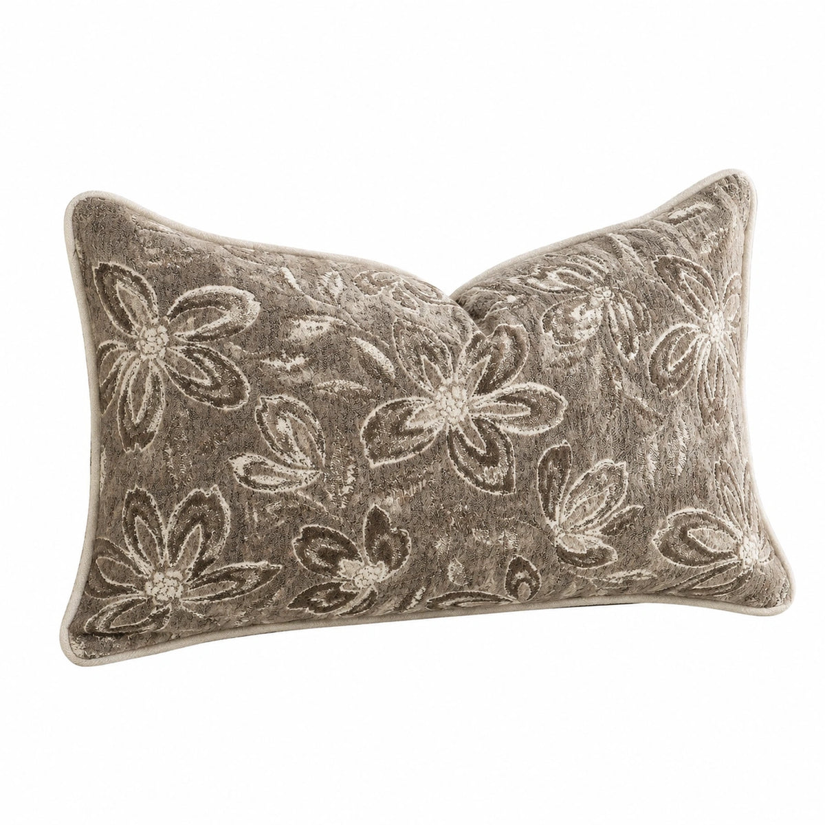 Dekokissen 50 x 30 cm Textil Taupe mit Blumenmuster weich