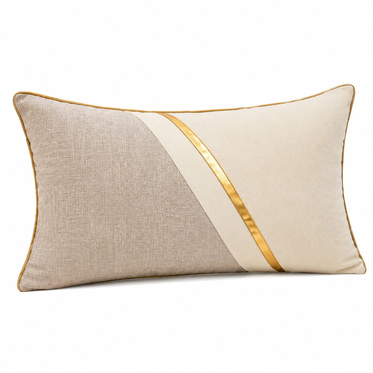 Dekokissen 50 x 30 cm in Beige und Gold mit Strukturstoff
