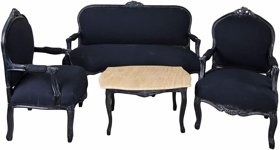 Salon Garnitur Südfrankreich Toile de Jouy Sofa Sessel Schwarz Holz Shabby Chic cat381i49 Palazzo Exklusiv