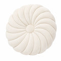 Rundes Zierkissen 45 cm Samt Creme Dekokissen mit Spiralsteppung