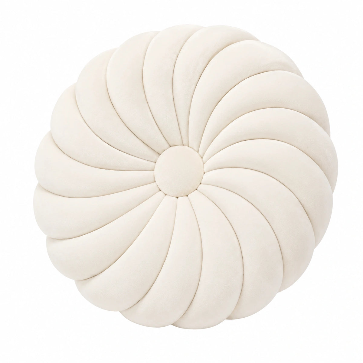 Rundes Zierkissen 45 cm Samt Creme Dekokissen mit Spiralsteppung
