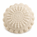 Rundes Zierkissen 45 cm Baumwolle Creme mit Fransen Struktur