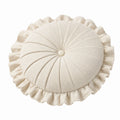 Rundes Zierkissen 45 cm Creme Stoff mit Rüschen und Falten