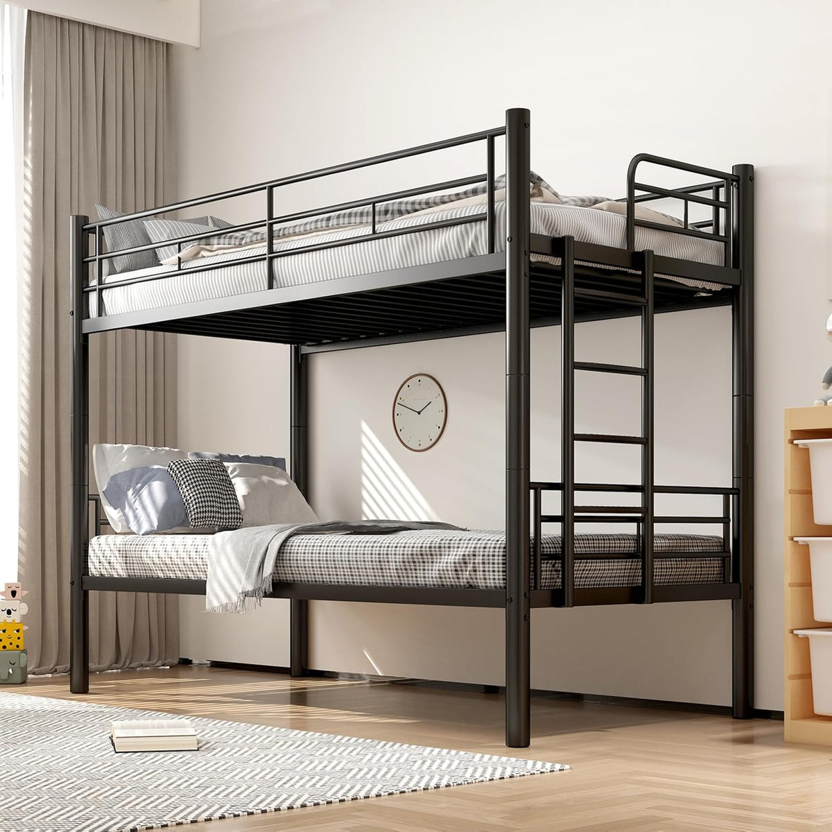 Kinder Etagenbett 90x200cm Bunk Bed Kids mit Sicherheitsgeländer Metallbett Umbaubar zu 2 Einzelbetten Bunk Bed mit Lattenrost Anti Rutsch Treppe