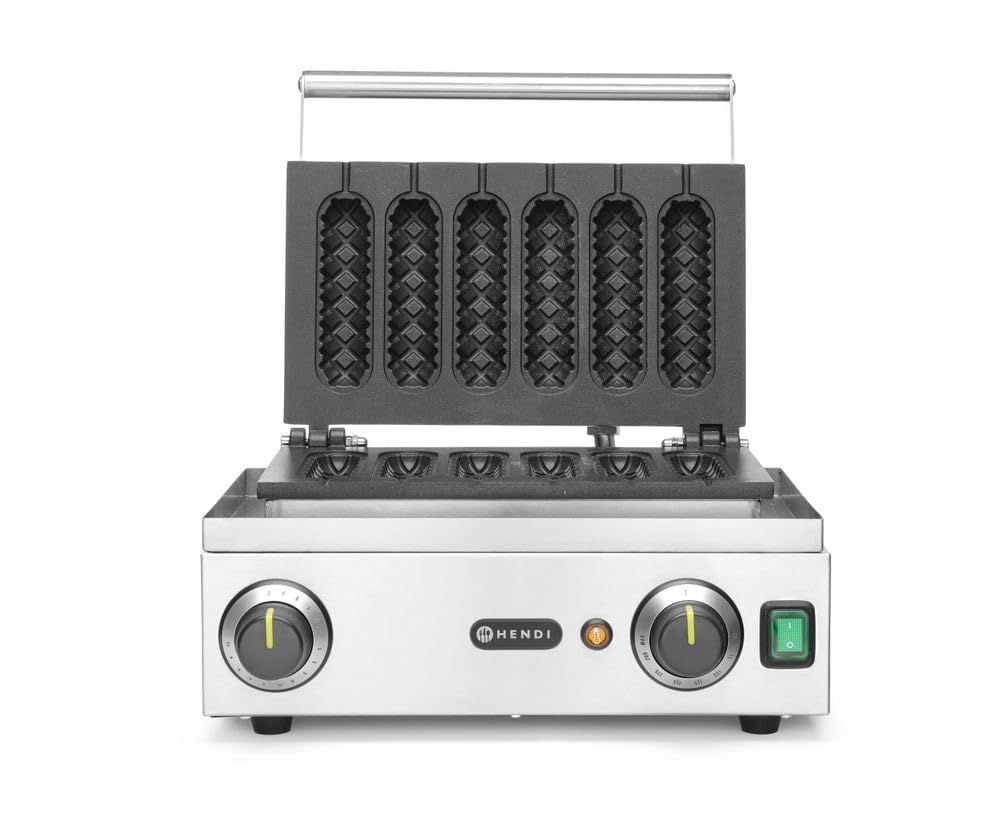HENDI Waffeleisen 'Corn Dog', 230V, 1550W, 390x335x(H)230mm, Für 6 leckere Lollipop-Waffeln oder Corn Dogs, Temperatur einstellbar von 50˚C bis 220˚C