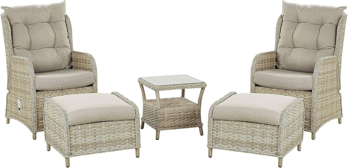 Beliani Lounge Set 5-teilig Rattan natürlich mit Auflagen beige Sessel versellbar Ponza