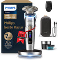 Philips elektrischer Rasierer i9000 Prestige Ultra, Ladestation und Reiseetui (XP9404/31), Nass- und Trockenrasierer für Herren, chrom, Trimmeraufsatz
