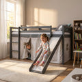 Homestyle4u Kinderbett Hochbett 90x200 Grau mit Rutsche & Leiter