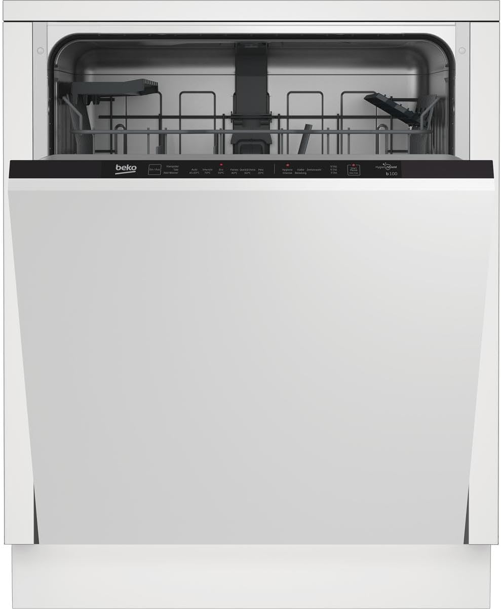 Beko BDIN16420 Vollintegrierte Geschirrspülmaschine/Verschiebbarer Besteckkorb/Spülmittelfach mit Schiebeverschluss/Selbstjustierende Türfeder/14