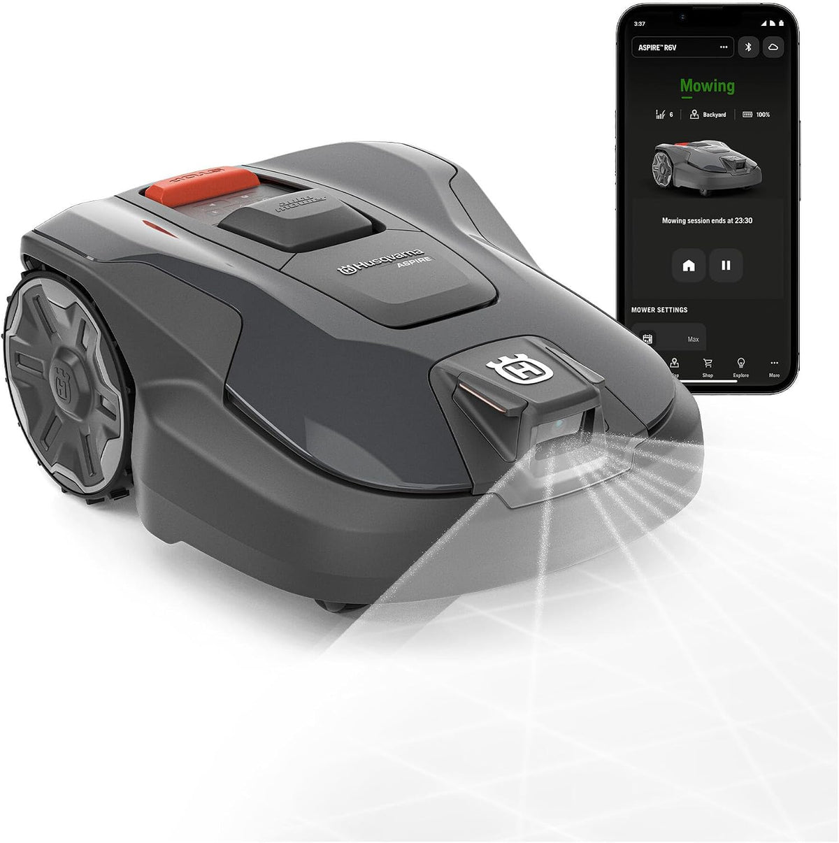 HUSQVARNA Automower Aspire R6V, Mähroboter ohne Begrenzungskabel, AI Vision Objekterkennung, GPS-Navigation, WLAN-App-Steuerung, virtuelle Zonen