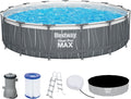 Bestway Steel Pro MAX Frame Pool Komplett-Set mit Filterpumpe Ø 457 x 107 cm, LED-Design, rund