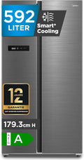 Midea Side-by-Side Kühl-Gefrierkombination 592 L, MDRS791MYA46, leise 35 dB, 179,3 cm hoch, No Frost, Inverter Kompressor, Multi-Air-Flow, Blau-Stahl
