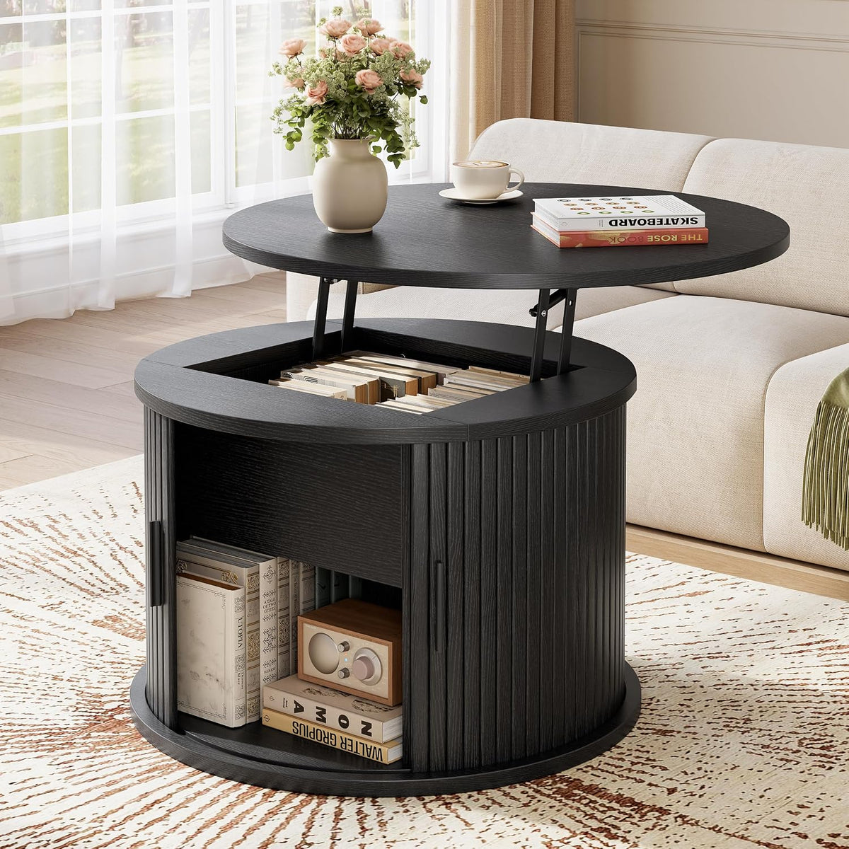 60cm Rund Couchtisch, Sofa Beistelltisch für Wohnzimmer, Moderne Hölzerne Akzent Mitte Tisch, Kaffeetisch, Schwarz
