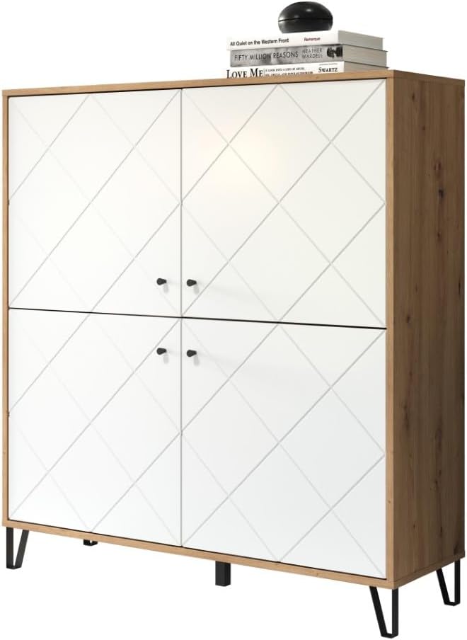 trendteam smart living, (BxHxT) 123 x 136 x 40 cm, Highboard mit 4 Türen und 3 Einlegeböden, Fronten mit dekorativer Fräsung, Touch, Sideboard