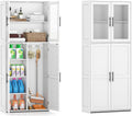 COSTWAY Besenschrank 70cm breit, Haushaltsschrank Putzschrank für Mops & Staubsauger, 70 x 30 x 168 cm, Vorratsschrank Holz, weiß