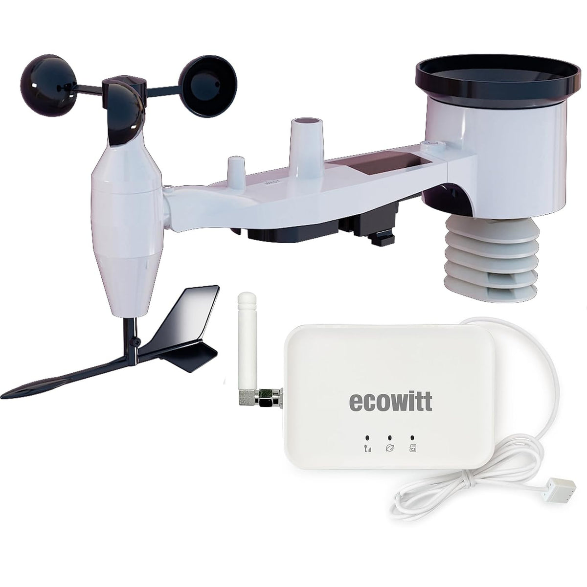 ECOWITT Wetterstation GW3002, 7 in 1 Funk wetterstation mit Außensensor WS69 + 3 in 1 WiFi/Kabel-Gateway GW3000 mit SD-Kartenanschluss für Haus