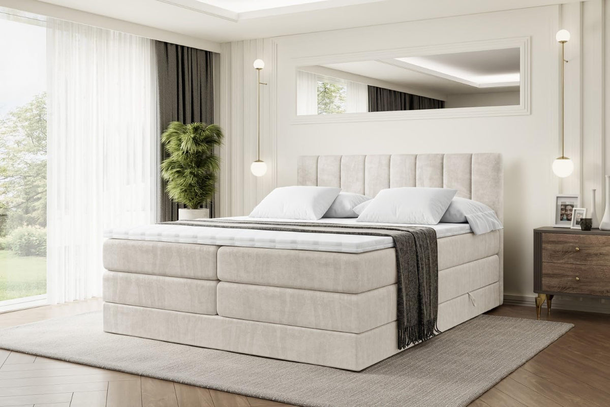 ALTDECOR Boxspringbett mit Matratze und Lattenrost, 180x200, Bett mit Stauraum H3- und H4- Matratze, Polsterbett mit Bettkasten, Topper, Doppelbett