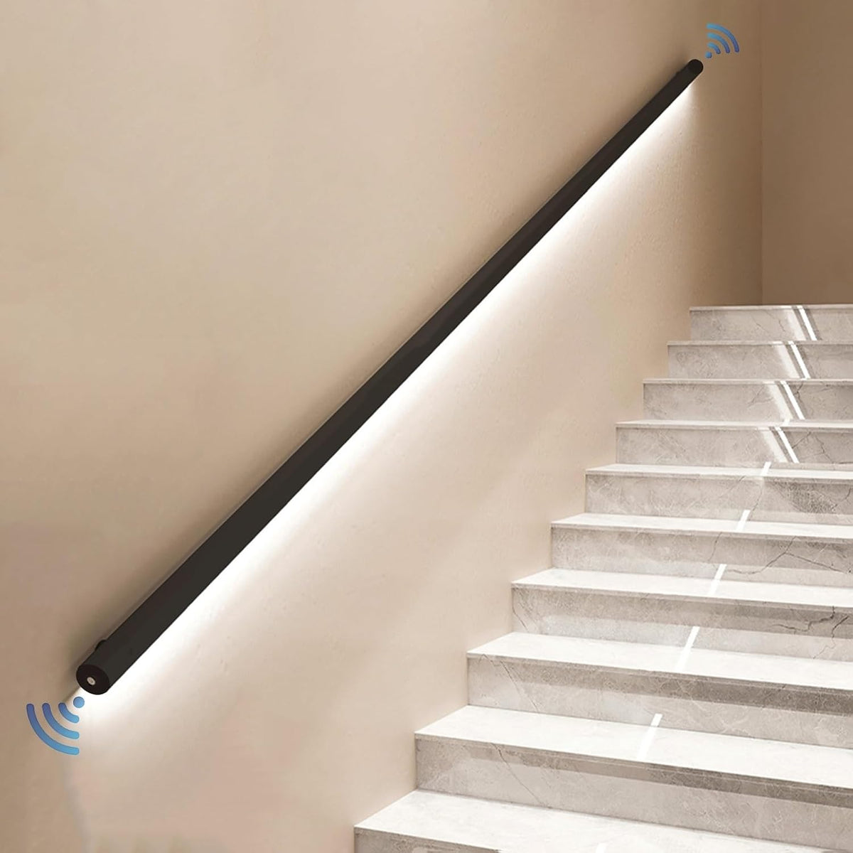LED-Bewegungsmelder-Treppengeländer zur Wandmontage, Mattschwarz (230 cm), Metallgeländer für Innentreppen, mehr Sicherheit und Stil