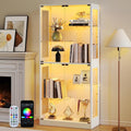 Lamtor Glasvitrinen Stehend mit LED Beleuchtung, Vitrine mit Verstellbares Regal, 175 cm Glas Vitrinenschrank Wohnzimmer