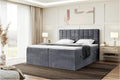 MEBLINI Boxspringbett mit Bettkasten, Gepolstert Doppelbett mit Matratze und Topper, Bett mit Kopfteil, 180x200, H4/Dunkelgrau Samt, Stauraumbett