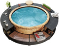 HUAKEHOM Umrandung mit Stauraum für Whirlpool Spa Schwimmbecken Poolumrandung Hartholz Rund Pulverbeschichteter Schwarz Poly-Rattan