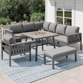 Gartenmöbel Set 8-9 Personen, Sitzgruppe Gartenlounge Set mit Kissen & Tisch, Outdoor Ecksofa-Set aus verzinktem Eisen, handgeflochten dickem Seil