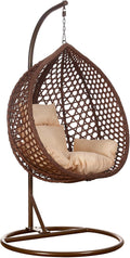 Luxus Hängesessel Style XXL Rattan Korb und Gestell Braun mit Relaxkissen Beige