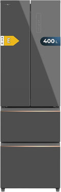 Cecotec Kühlschrank mit französischen Türen 400 L Bolero Coolmarket Combi F2D 400 Grey Glass E. Kühlschrank mit 4 Türen, NoFrost-System