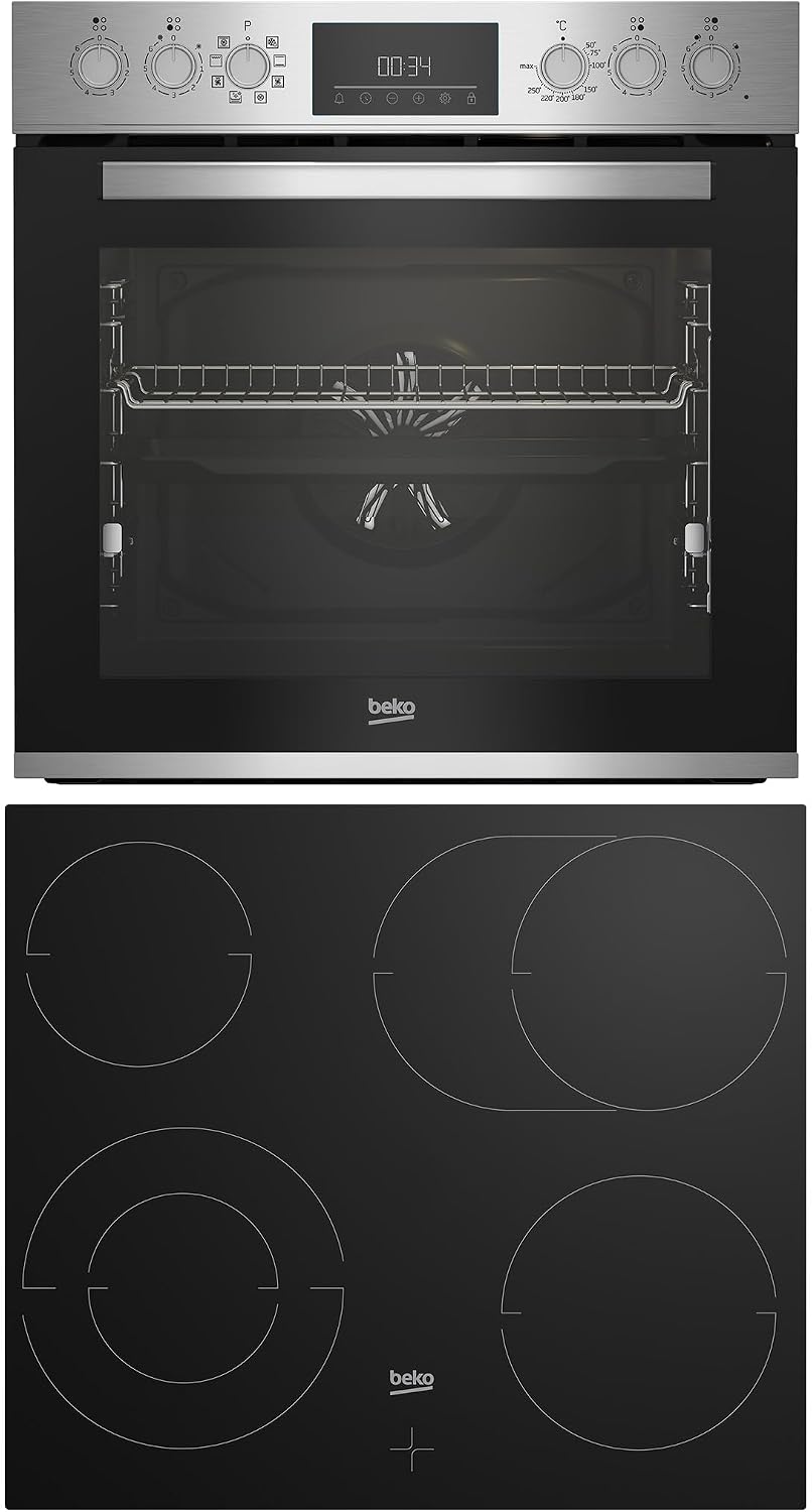 Beko BBUM12328X Einbauherdset Multifunktionsofen 8 Heizarten 72 l, Glaskeramik Kochfeld, SteamShine-Reinigungsfunktion, Edelstahl