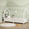 ML-Design Kinderbett Hausbett 90x200 cm mit Rausfallschutz, Regal, Bettgestell aus Kiefernholz, Holzbett für Mädchen & Jungen, Dach & Lattenrost, Weiß