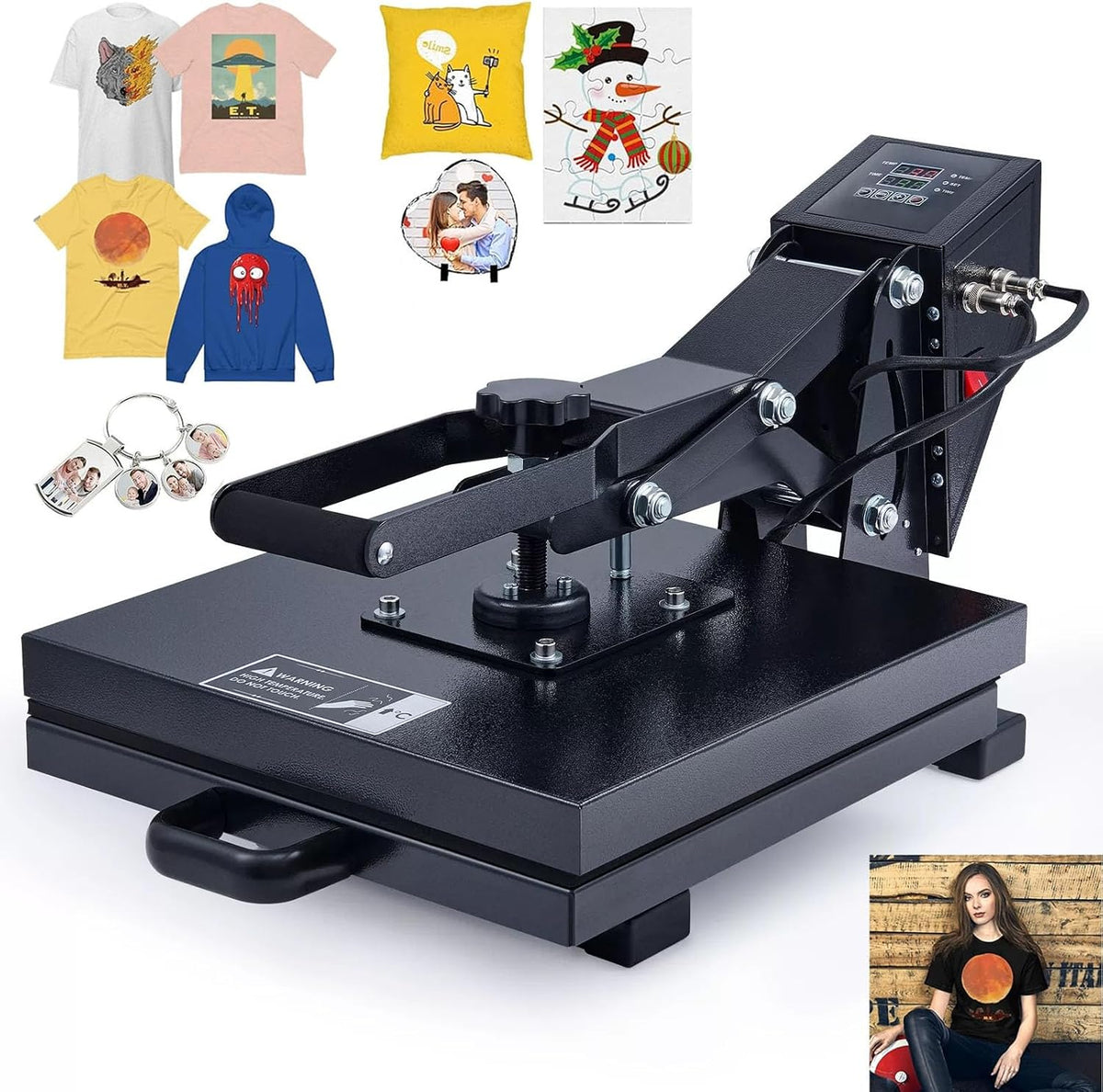 38 x 38 cm Heat Press Machine 1400W Transferpresse Sublimationsmaschine Mulitifunktional Textilpresse für T-Shirts Kissen Tasche Mauspads