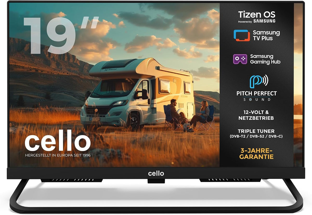 Cello CTRAV-19TZ 19 Zoll Smart-TV 12 V/230 V Tizen OS Samsung Gaming Hub Bluetooth