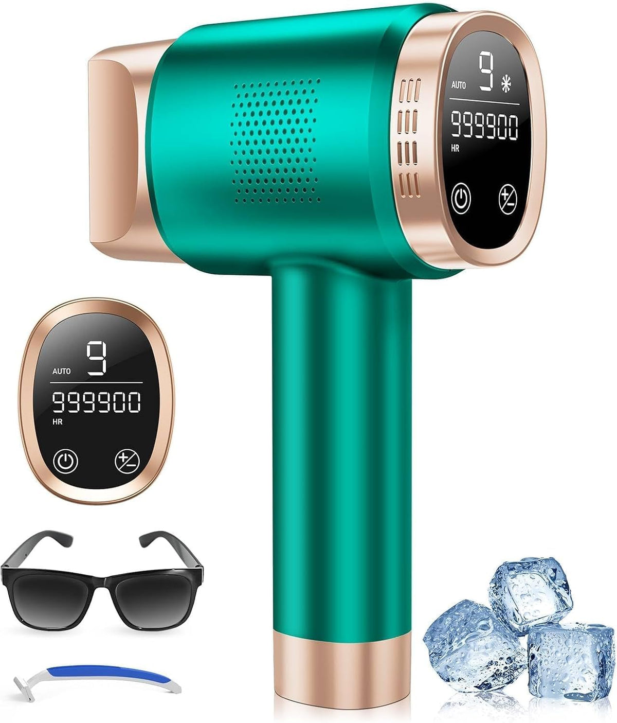 21J IPL Geräte Haarentfernung mit 8℃ Eiskühlsystem, LCD-Touchscreen IPL Haarentfernungsgerät für Frauen Männer, Gesicht Arm Bikinizone Körper, Grün