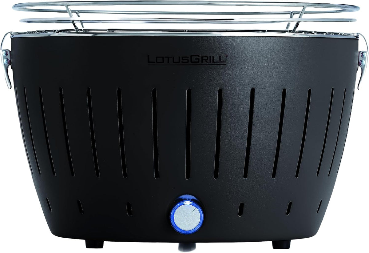 LotusGrill Classic Anthrazitgrau G340 der raucharme Holzkohlegrill/Tischgrill mit USB-Anschluß