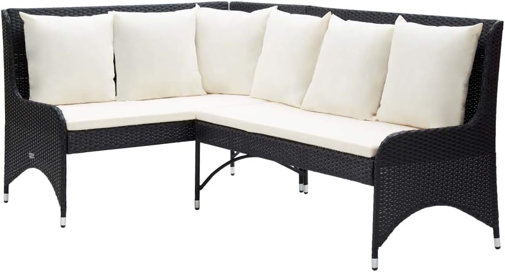 vidaXL Garten Ecksofa 2-TLG. Gartensofa Sofa Lounge Gartenmöbel Sitzgruppe Garnitur Rattansofa Gartenset Sitzgarnitur Poly Rattan Schwarz