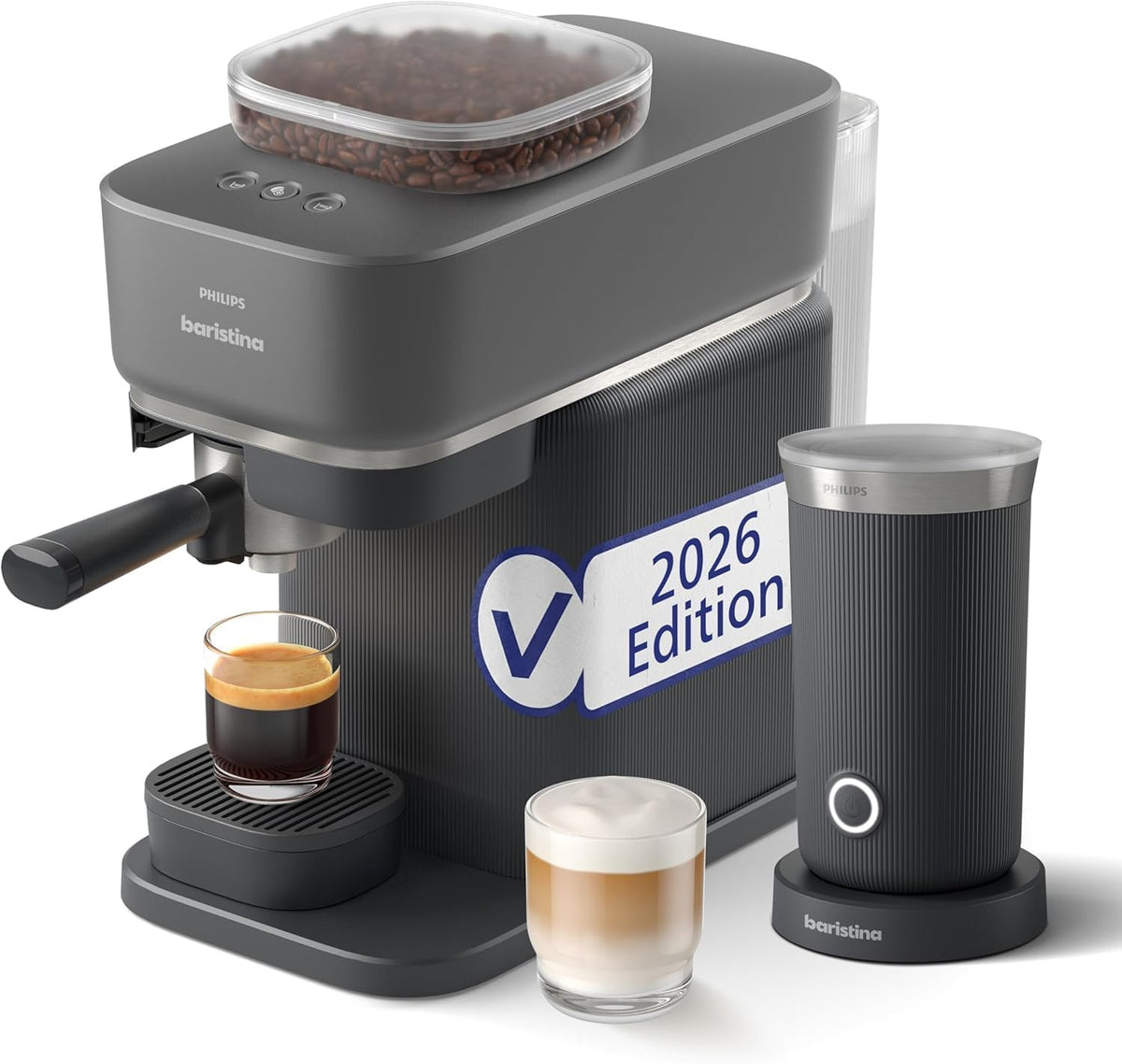 PHILIPS Baristina Espressomaschine mit Milchaufschäumer, Schwarz, 16 Bar